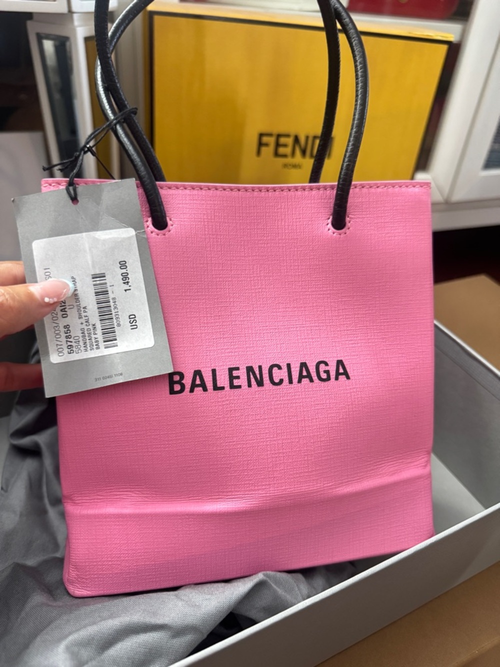 Balenciaga Pink Tote with Black Logo and Handles